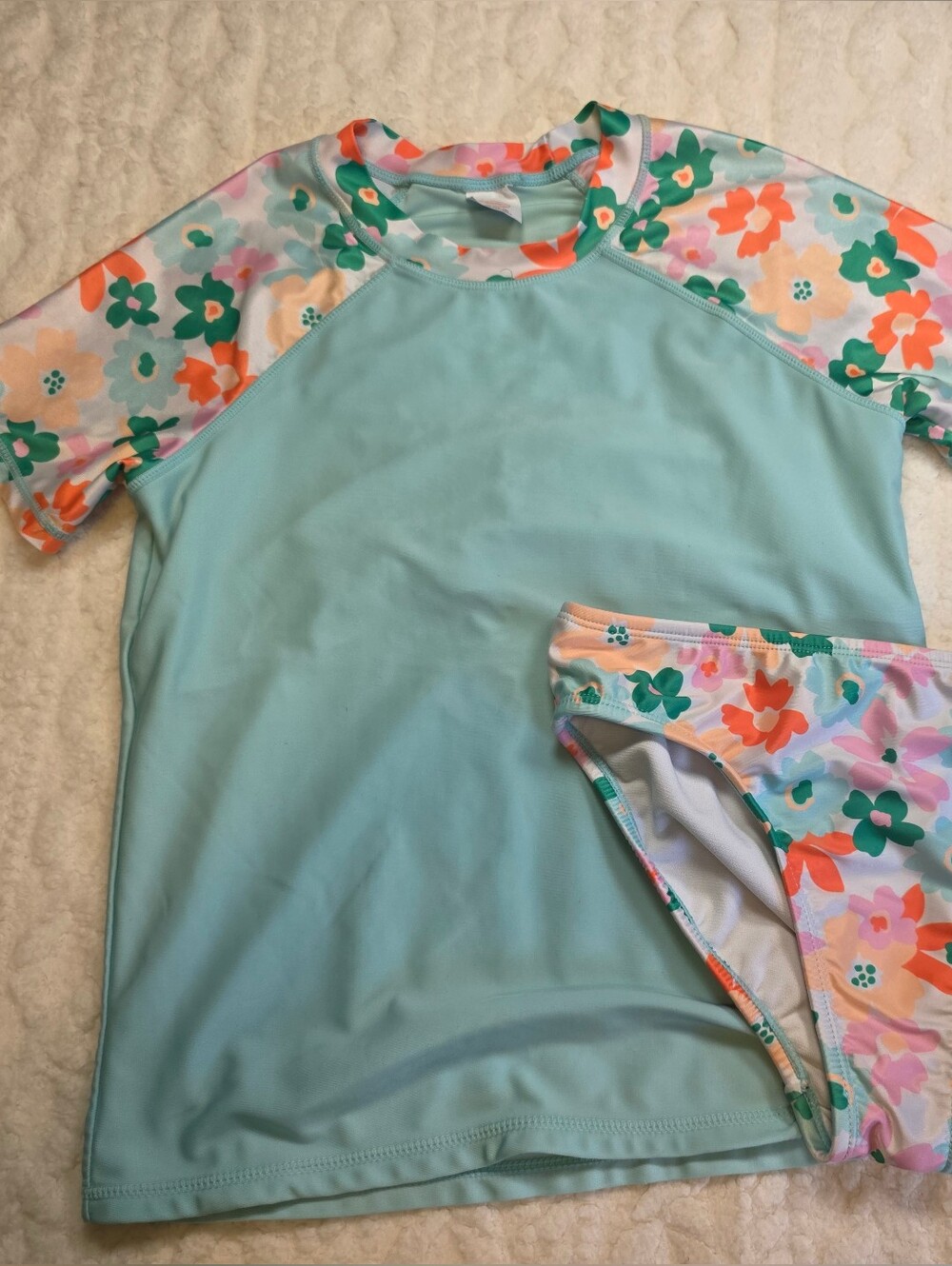 Wonder Nation Girls 2 Piece Rash Guard Swim Set XL 14-16 Floral